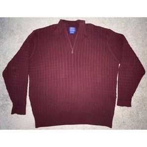 Pendleton Sweater Men's XL Maroon‎ Cable Knit Quarter Zip Pullover